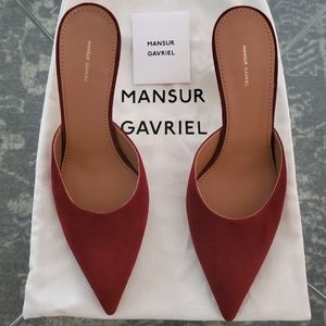 Mansur Gavriel Red/Burgundy Suede Pointed Mule